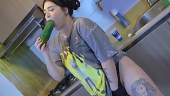Sensual Woman Enjoys A Huge Cucumber In Her Wet Pussy