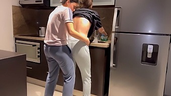 Aroused Wife Gets Penetrated Vigorously In The Kitchen While Doing Household Chores, With The Aim Of Making Her Climax Before Her Stepmother Arrives