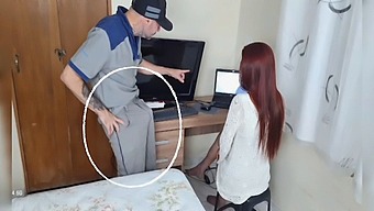 White Housewife Seeks Computer Repair From Technician In Her Living Room